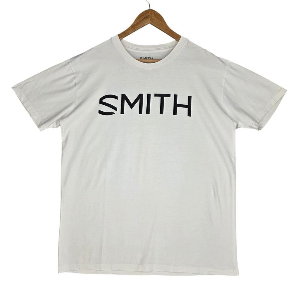 SMITH OPTICS MEN'S ESSENTIAL MIDWEIGHT BLACK LOGO COTTON T‑SHIRT – SIZE LARGE